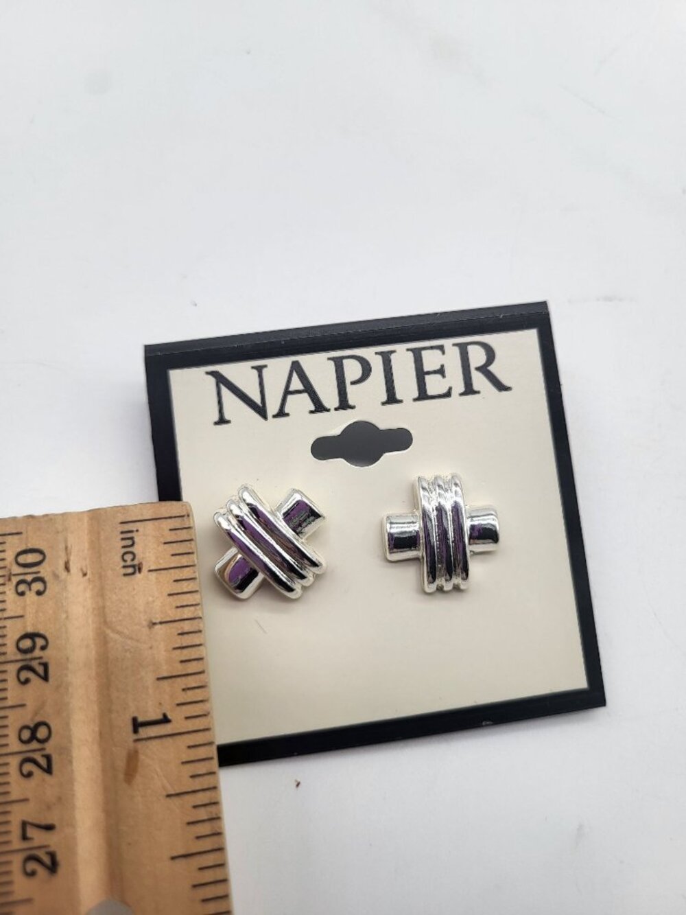 Napier Silver Tone Cross X Stud Earrings Minimal Classic - Picture 3 of 4